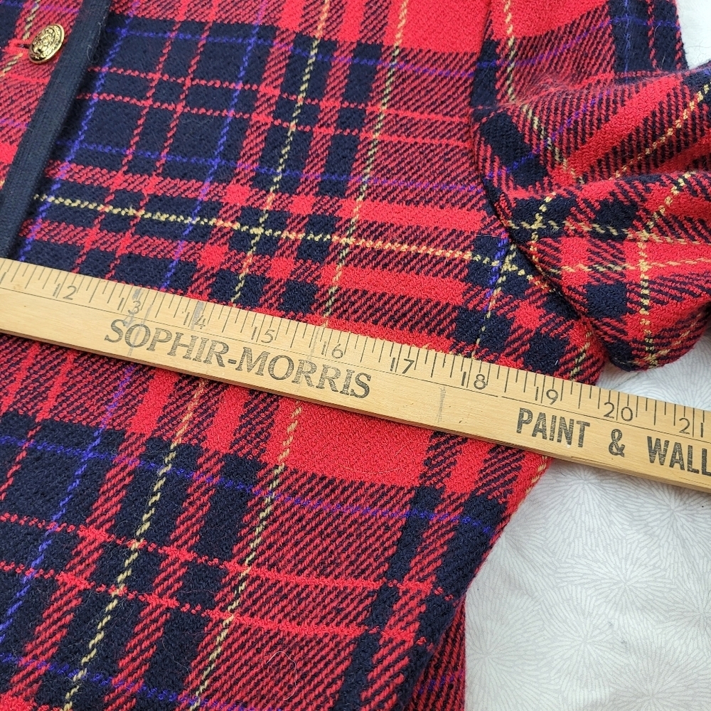 Liz Claiborne vintage wool red plaid blazer gold buttons 80's office preppy 10 - Picture 6 of 10